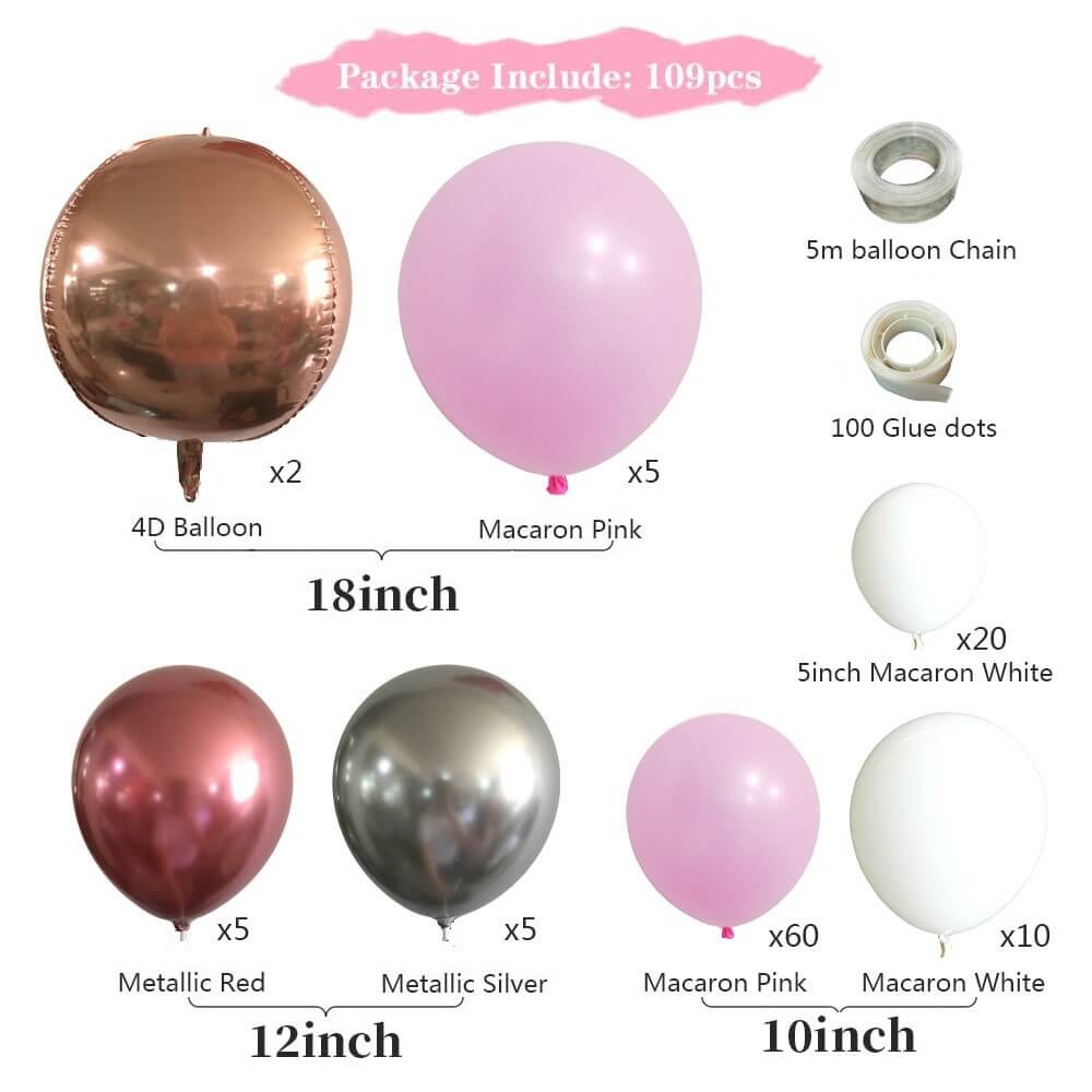 109pcs Macaron Powder Silver Balloon Kit Girls' Birthday Party Baby Shower Decoration-ueventsupplies