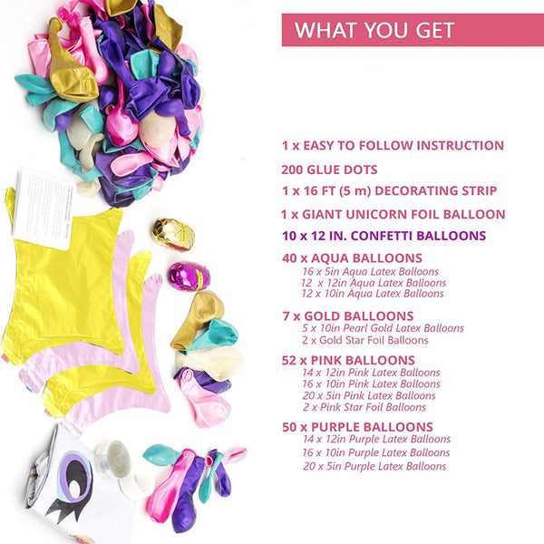 Color Unicorn Themed Balloon Kit for Baby Shower Kids Birthday Decoration