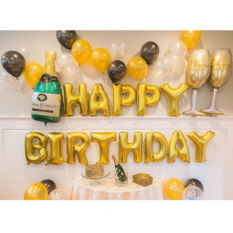 49pcs Happy Birthday Champagne Bottle Balloons Kits 30th Golden Birthday Decoration-ueventsupplies