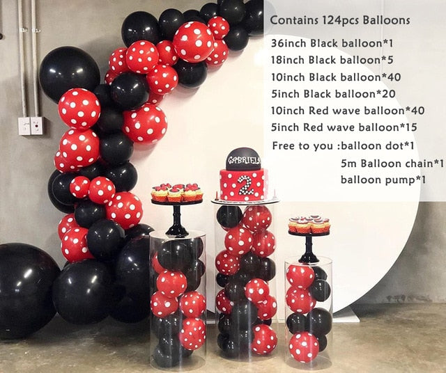 124pcs Dot Balloon Arch Red Black Balloons Garland Kit For Wedding Bir